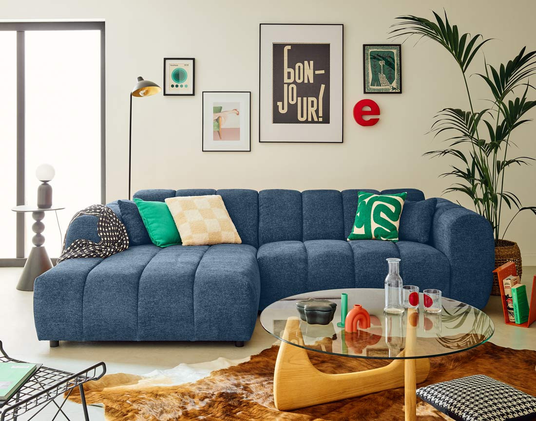 Canapé d'angle gauche 4 places en tissu texturé Curtis