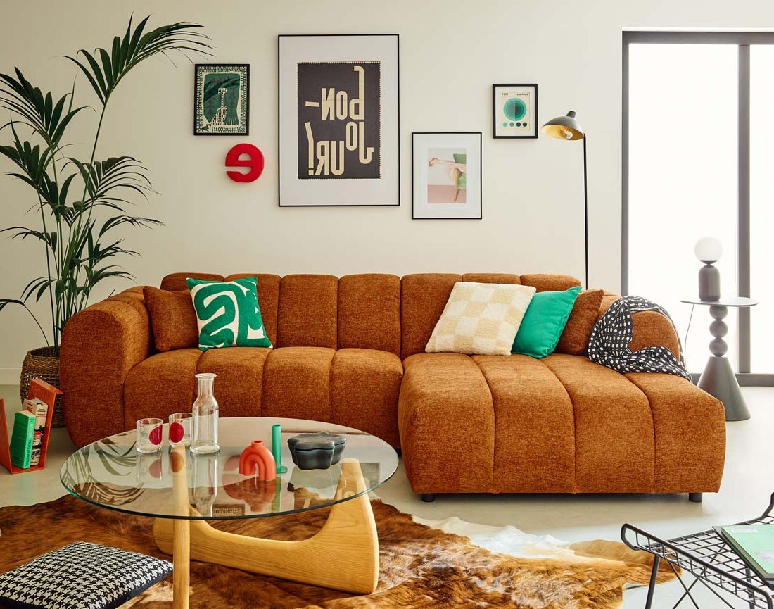 Canapé d'angle droit 4 places en tissu texturé Curtis