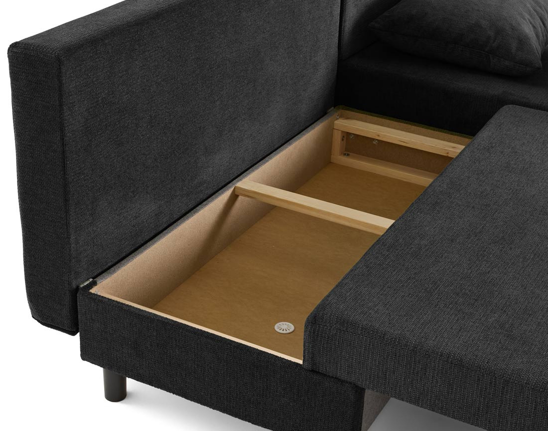 Canapé d'angle réversible 4 places convertible avec coffre en tissu texturé Gloria